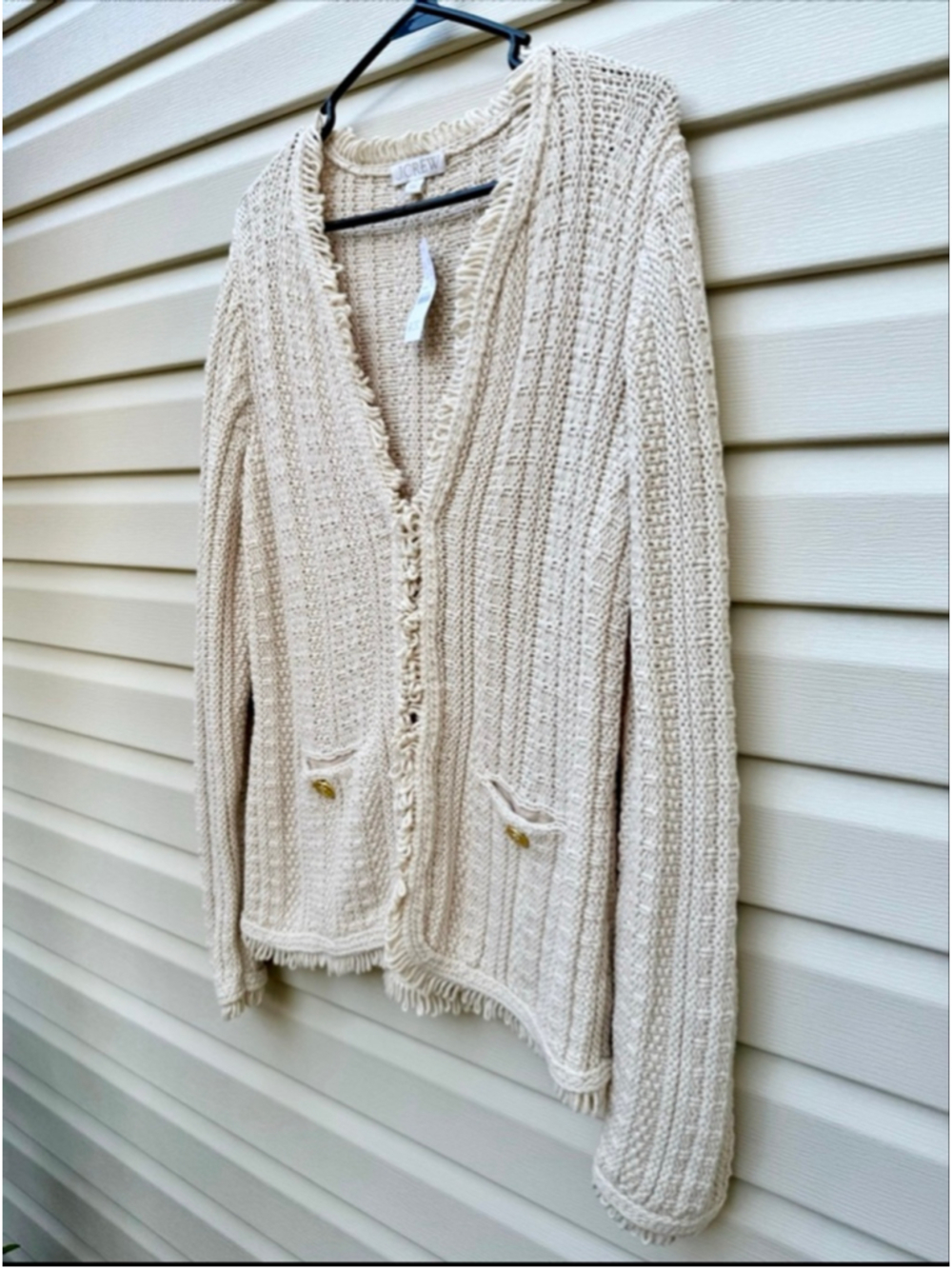 J.Crew Merino Wool Cable Knit Cardigan Sweater Cream Medium NWT - Picture 3 of 8